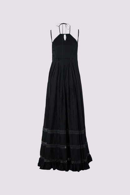 Schwarzes Jacquard-Neckholderkleid