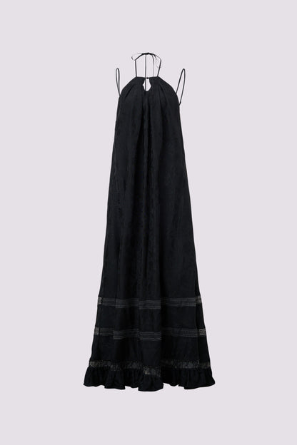 Schwarzes Jacquard-Neckholderkleid