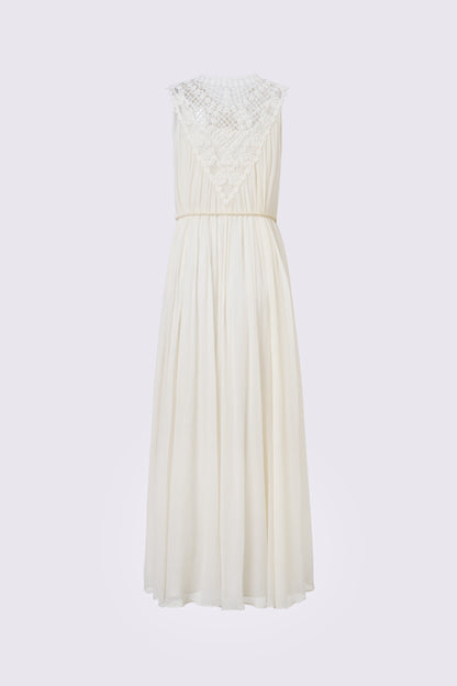 Maulbeerseidenkleid mit besticktem Kragen