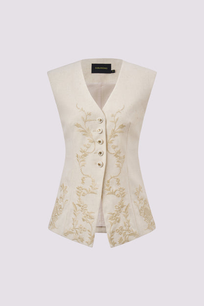 Gilet brodé en lin